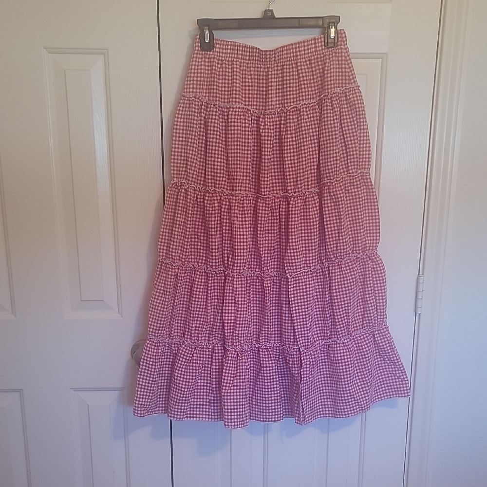 Chic Red Gingham Maxi Skirt